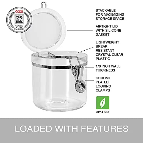 Kitchen Canister Set with Clamp Lids | Airtight Containers, 5-Piece Set - Clear Oggi