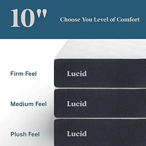 LUCID 10" Memory Foam Gel Mattress | Medium FeelGel Infusion - CertiPUR Certified Hypoallergenic Bamboo Charcoal LUCID