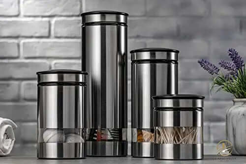 Le'raze Airtight Food Storage Container for Kitchen Counter with Window, [Set of 4] Canister Set Ideal for Flour Tea, Sugar, Coffee, Candy, Cookie Jar Le'raze