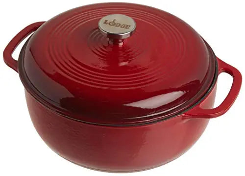 Lodge Enameled Cast Iron Dutch Oven With Stainless Steel Knob and Loop Handles, 6 Quart - Red Lodge