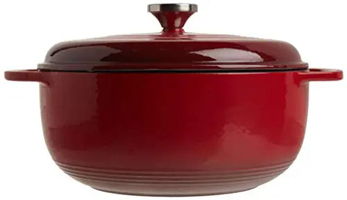 Lodge Enameled Cast Iron Dutch Oven With Stainless Steel Knob and Loop Handles, 6 Quart - Red Lodge