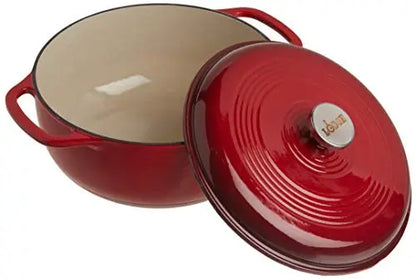 Lodge Enameled Cast Iron Dutch Oven With Stainless Steel Knob and Loop Handles, 6 Quart - Red Lodge