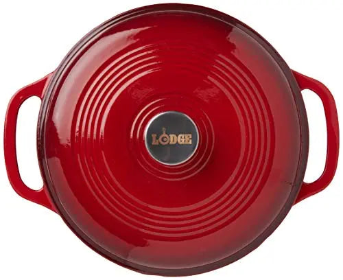 Lodge Enameled Cast Iron Dutch Oven With Stainless Steel Knob and Loop Handles, 6 Quart - Red Lodge