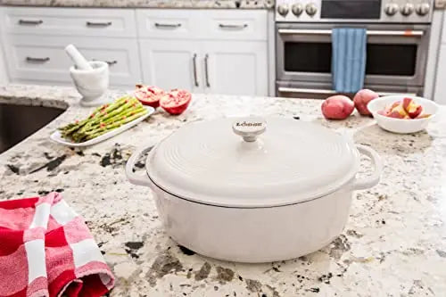 Lodge Enameled Cast Iron Oval Dutch Oven, 7-Quart - Oyster White Lodge