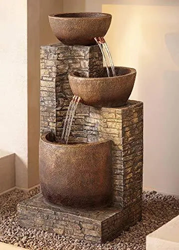 Mason Outdoor Floor Water Fountain Three Bowl Floor Cascade - 35" Universal Lighting and Decor