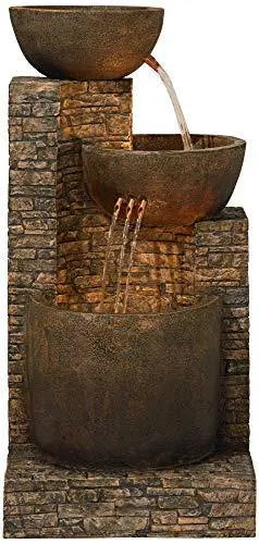 Mason Outdoor Floor Water Fountain Three Bowl Floor Cascade - 35" Universal Lighting and Decor