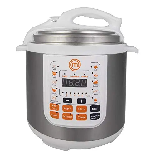 MasterChef 13-in-1 Non-stick Pot Pressure Cooker - 6 QT Electric Digital Instant MultiPot w 13 Programmable Functions - Stainless Steel White MasterChef