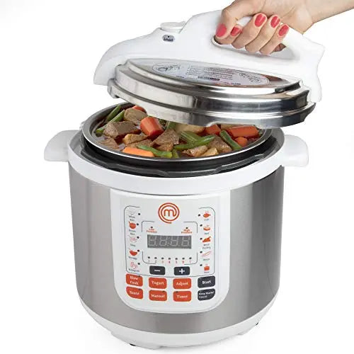 $79.99 - MasterChef 13-in-1 Non-stick Pot Pressure Cooker - 6 QT Electric  Digital Instant MultiPot w 13 Programmable Functions - Stainless Steel  White – Môdern Space Gallery