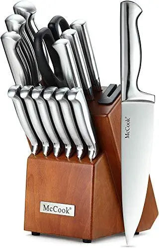 McCook 15-Piece German Stainless Steel Kitchen Knife Set with Built-in Sharpener McCook