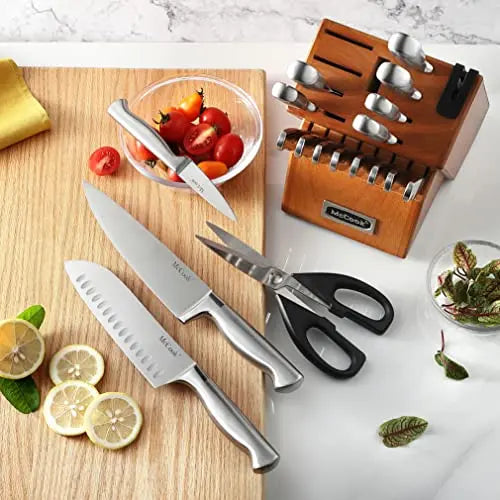 McCook Kitchen Knife Set, 20-Piece German Stainless Steel Knives Block Set with Built-in Sharpener McCook