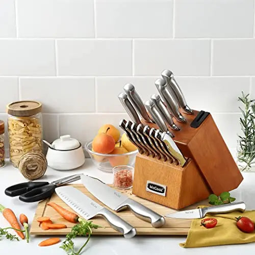 McCook MC69 20 Pieces Kitchen Knife Set Built-in Sharpener Knife Block Set,  Removable Steak Knife Block