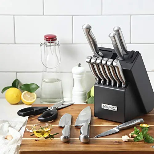 McCook Knife Set | 15-Piece German Stainless Steel Knife Block Set - Silver McCook