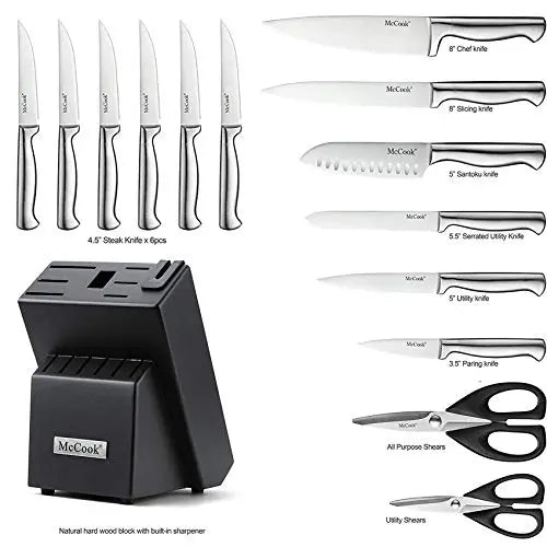 McCook Knife Set | 15-Piece German Stainless Steel Knife Block Set - Silver McCook