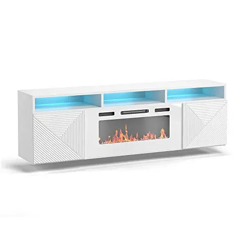 Meble Furniture Giza Wall Mounted Modern Electric Fireplace TV Stand, 63" - White Meble Furniture