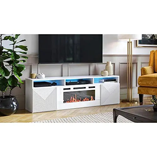Meble Furniture Giza Wall Mounted Modern Electric Fireplace TV Stand, 63" - White Meble Furniture