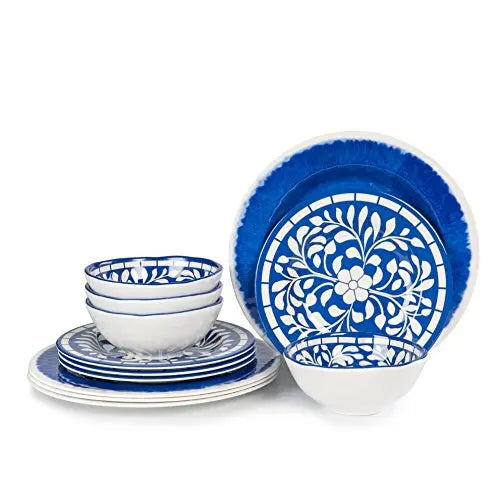 Melamine Dinnerware 12-Piece Set - Blue and White Yinshine