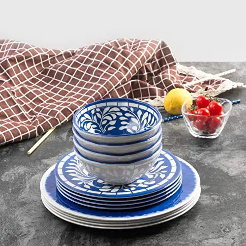 Melamine Dinnerware 12-Piece Set - Blue and White Yinshine