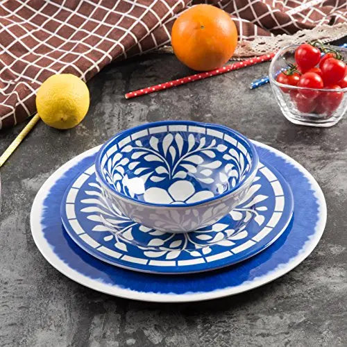 Melamine Dinnerware 12-Piece Set - Blue and White Yinshine