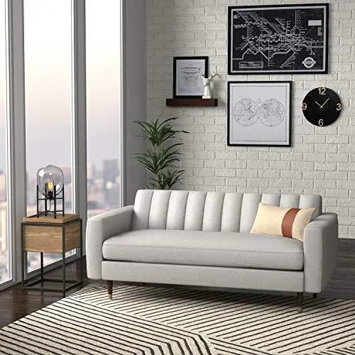 Mid-Century Channel-Tufted Modern Sofa - 75"W, Felt Grey Rivet