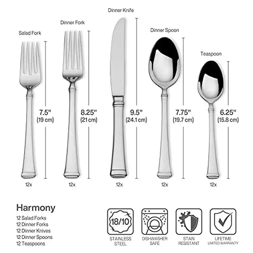 Mikasa Harmony Flatware Silverware Set, 65 Piece - Stainless Steel Mikasa