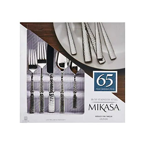 Mikasa Oliver 65-Piece 18/10 Stainless Steel Flatware Set with Serveware, Serves 12 - Silver Mikasa