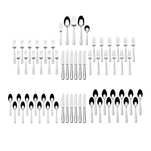 Mikasa Oliver 65-Piece 18/10 Stainless Steel Flatware Set with Serveware, Serves 12 - Silver Mikasa