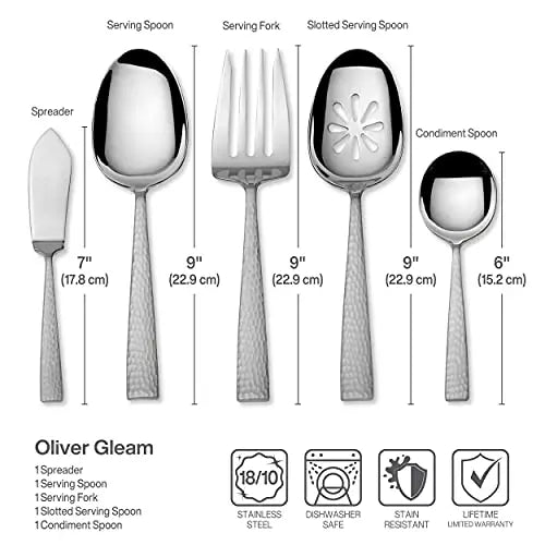 Mikasa Oliver Gleam 65-Piece Stainless Steel Flatware Set with Serving Utensils, Serves 12 - Silver Mikasa