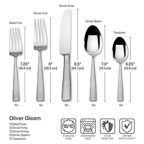 Mikasa Oliver Gleam 65-Piece Stainless Steel Flatware Set with Serving Utensils, Serves 12 - Silver Mikasa