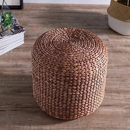 Modern Rattan Woven Ottoman Pouf - Brown Abington Lane