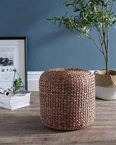 Modern Rattan Woven Ottoman Pouf - Brown Abington Lane