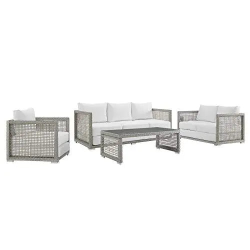 Modway Aura Outdoor Patio Wicker Rattan Outdoor Furniture Set - Gray White Modway