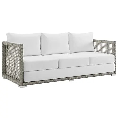 Modway Aura Outdoor Patio Wicker Rattan Sofa - Gray White Modway