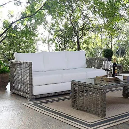 Modway Aura Outdoor Patio Wicker Rattan Sofa - Gray White Modway