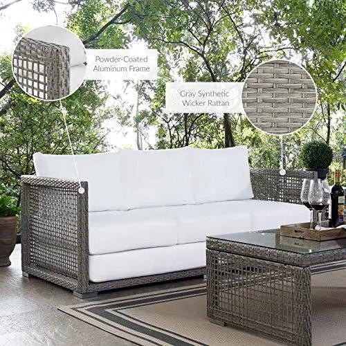 Modway Aura Outdoor Patio Wicker Rattan Sofa - Gray White Modway