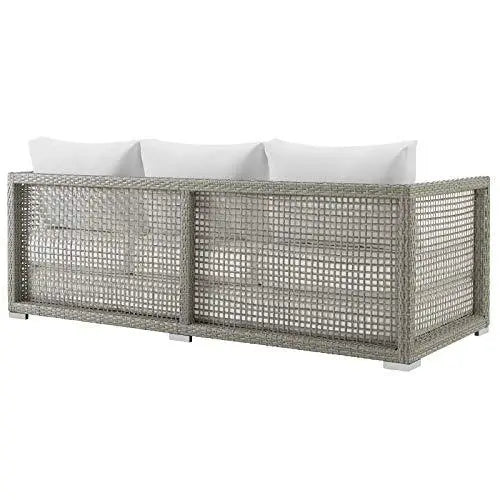 Modway Aura Outdoor Patio Wicker Rattan Sofa - Gray White Modway