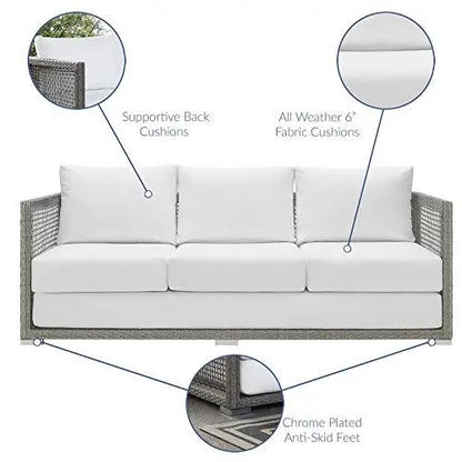 Modway Aura Outdoor Patio Wicker Rattan Sofa - Gray White Modway