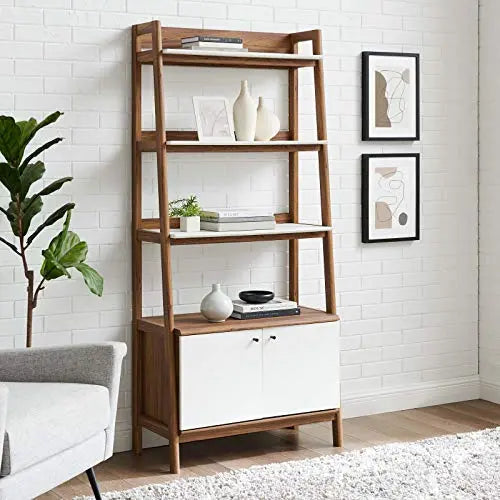 Modway Bixby Bookshelf | Modern Display Bookcase 33" - Walnut White Modway