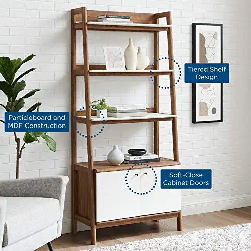 Modway Bixby Bookshelf | Modern Display Bookcase 33" - Walnut White Modway