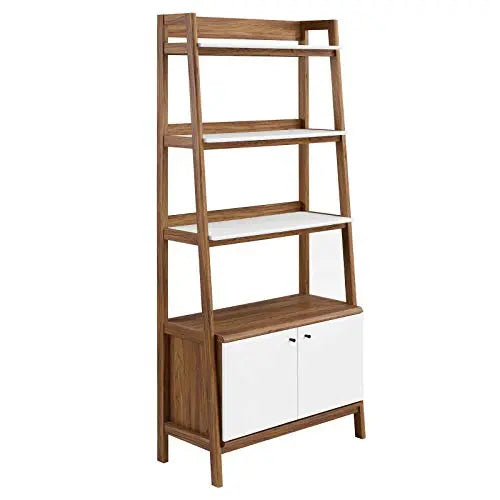 Modway Bixby Bookshelf | Modern Display Bookcase 33" - Walnut White Modway