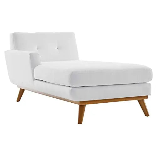 Modway Engage Mid-Century Modern Upholstered Fabric Left-Arm Chaise in White Modway