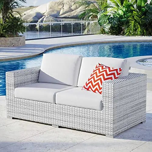 Modway Outdoor Rattan Furniture Patio Loveseat - Light Gray White Modway
