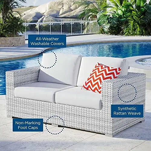 Modway Outdoor Rattan Furniture Patio Loveseat - Light Gray White Modway