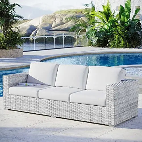 Modway Outdoor Rattan Furniture Patio Sofa - Light Gray White Modway