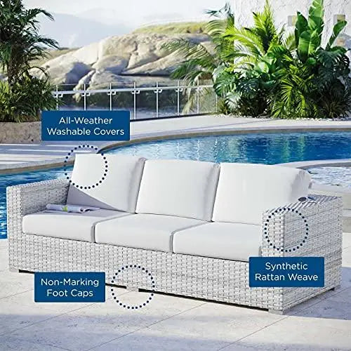 Modway Outdoor Rattan Furniture Patio Sofa - Light Gray White Modway