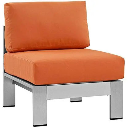 Modway Shore 5-Piece Aluminum Outdoor Patio Sectional Sofa Set - Silver Orange Modway