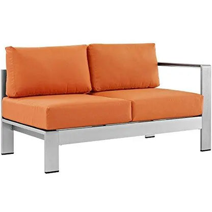 Modway Shore 5-Piece Aluminum Outdoor Patio Sectional Sofa Set - Silver Orange Modway