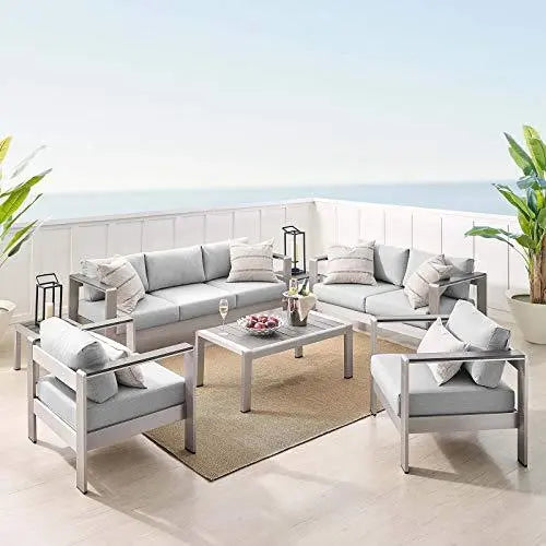 Modway Shore Fabric Patio Aluminum 7-Piece Set - Silver Gray Modway