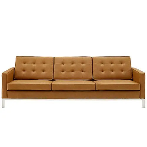 Modway Sofa | Loft Tufted Button Faux Leather Upholstered Sofa - Silver Tan Modway