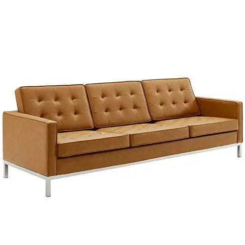 Modway Sofa | Loft Tufted Button Faux Leather Upholstered Sofa - Silver Tan Modway