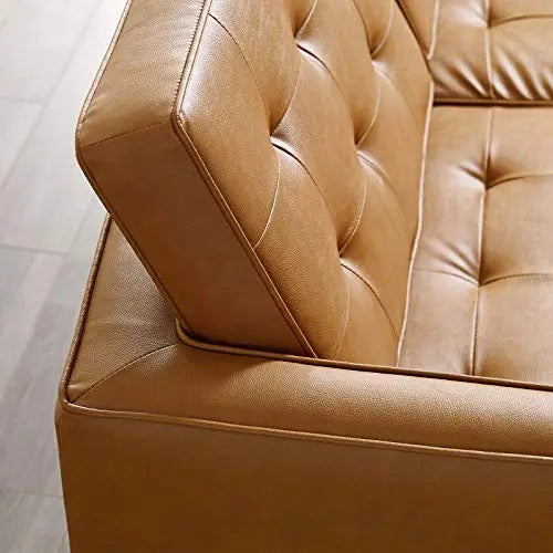 Modway Sofa | Loft Tufted Button Faux Leather Upholstered Sofa - Silver Tan Modway